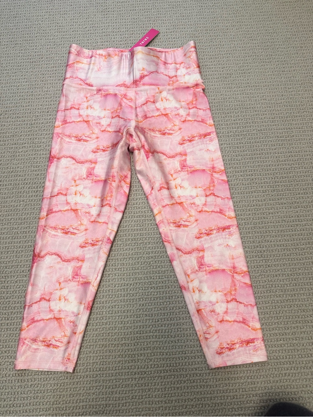 Terez Pink & White rose quartz Marble-Print super High-Rise capri Leggings